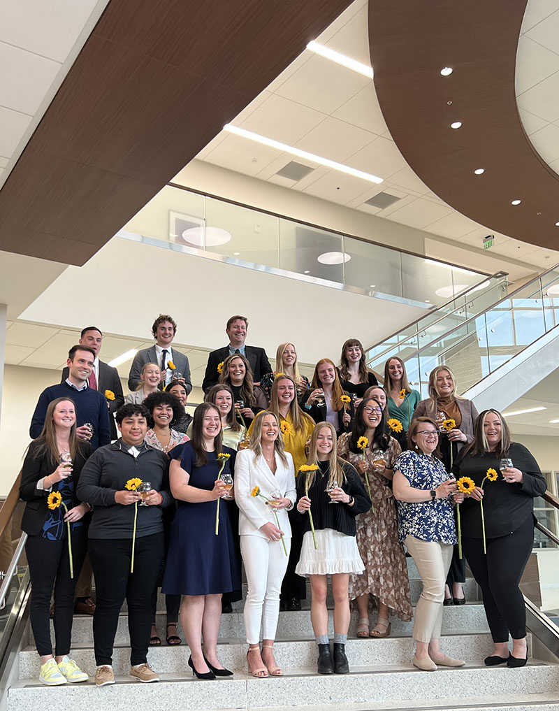 Group shot of students in atrium