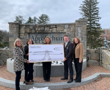 In January, Alex Edmisten ’03, second from right, visited Appalachian State University to deliver a check for $36,000 from the NC Scottish Rite Masonic Foundation that will support App State’s Anderson Reading Clinic and Charles and Geneva Scott Scottish Rite Communication Disorders Clinic. In April, Edmisten returned to the university to deliver a check for $22,000 from the Hillery H. Rink Jr. Fund, also in support of the two clinics. Edmisten is pictured with App State’s Dr. Marie Huff, dean of the Beaver