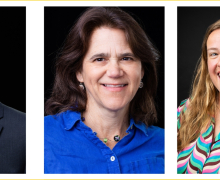 Three individuals are pictured (a man, woman and another woman) wearing professional dress 