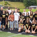 2024 Camp Jean Rankin campers are pictured on the Kidd Brewer Stadium field with App State and community speech-language pathologists, App State speech-language pathology graduate students, camp donors and Mountaineer football players and coaches. Photo by Chase Reynolds