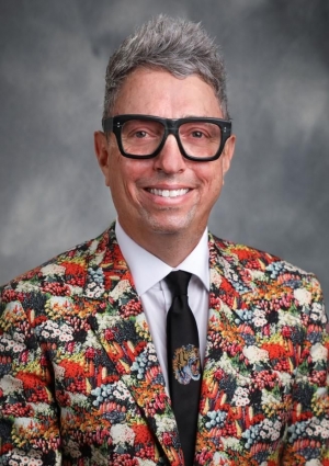 Man wearing a colorful suit 