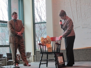 Dr. Susan Roggenkamp presents Fred Whitt with going away present